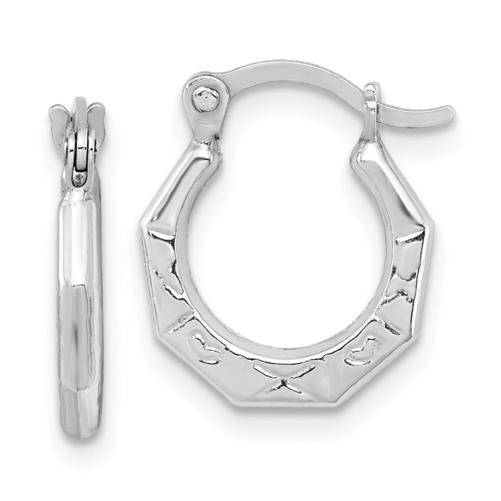 QE8375 Sterling Silver Rhodium-plated Patterned Hollow Hoop Earrings