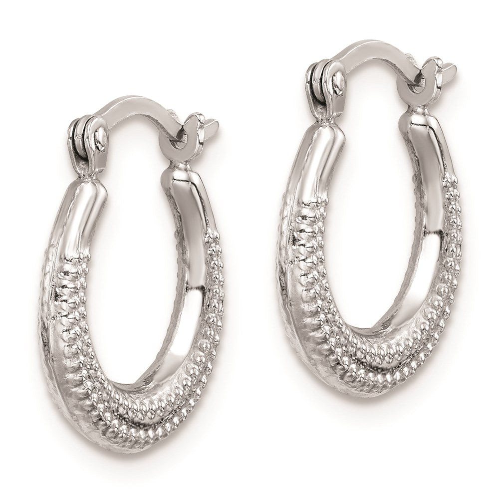 QE8377 Sterling Silver Rhodium-plated Textured Hollow Hoop Earrings