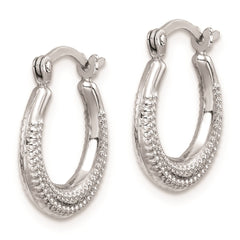 QE8377 Sterling Silver Rhodium-plated Textured Hollow Hoop Earrings