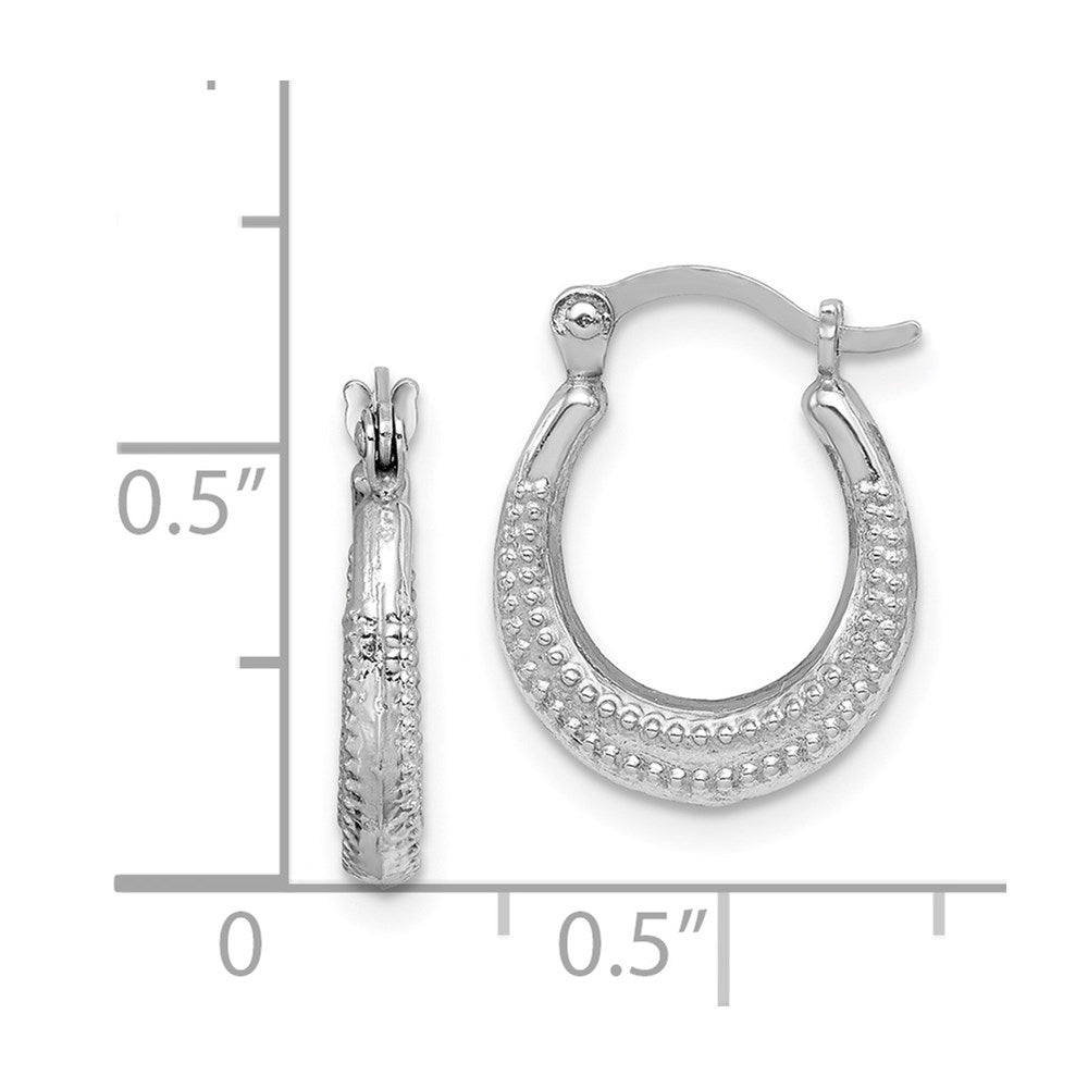 QE8377 Sterling Silver Rhodium-plated Textured Hollow Hoop Earrings