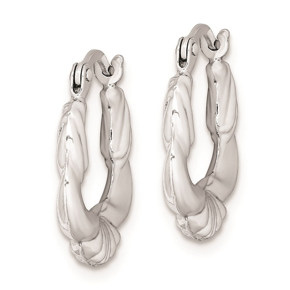 QE8378 Sterling Silver Rhodium Plated Hollow Scalloped Hoop Earrings