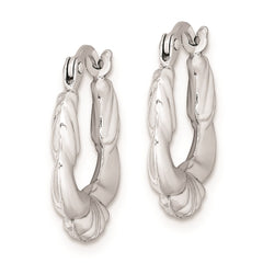 QE8378 Sterling Silver Rhodium Plated Hollow Scalloped Hoop Earrings