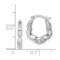 QE8378 Sterling Silver Rhodium Plated Hollow Scalloped Hoop Earrings
