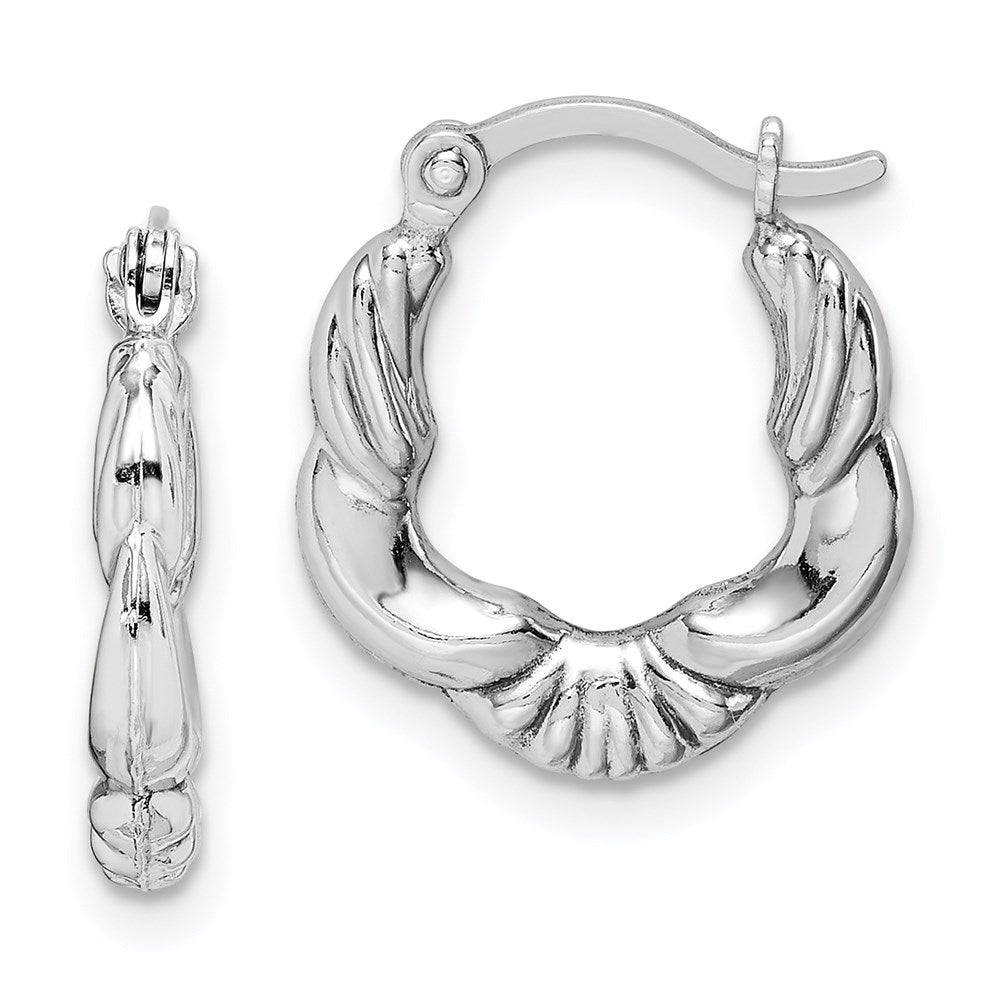 QE8378 Sterling Silver Rhodium Plated Hollow Scalloped Hoop Earrings