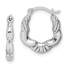 QE8378 Sterling Silver Rhodium Plated Hollow Scalloped Hoop Earrings