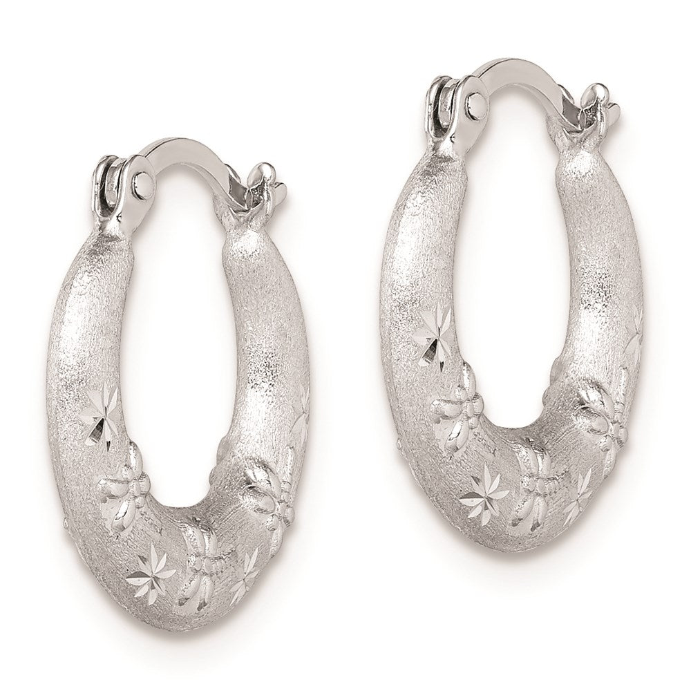 QE8379 Sterling Silver Rhodium Plated Diamond Cut Hoop Earrings