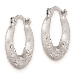 QE8379 Sterling Silver Rhodium Plated Diamond Cut Hoop Earrings
