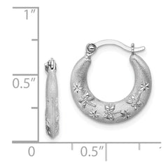 QE8379 Sterling Silver Rhodium Plated Diamond Cut Hoop Earrings