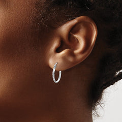 QE8380 Sterling Silver Rhodium Plated Diamond Cut Hoop Earrings