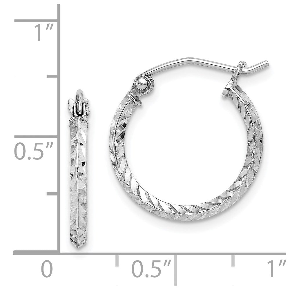QE8380 Sterling Silver Rhodium Plated Diamond Cut Hoop Earrings