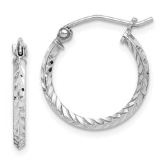 QE8380 Sterling Silver Rhodium Plated Diamond Cut Hoop Earrings