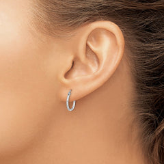 QE8381 Sterling Silver Rhodium Plated Diamond Cut Hoop Earrings