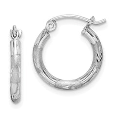 QE8382 Sterling Silver Rhodium Plated Diamond Cut Hoop Earrings