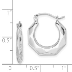 QE8389 Sterling Silver Rhodium-plated Polished Hollow Hoop Earrings