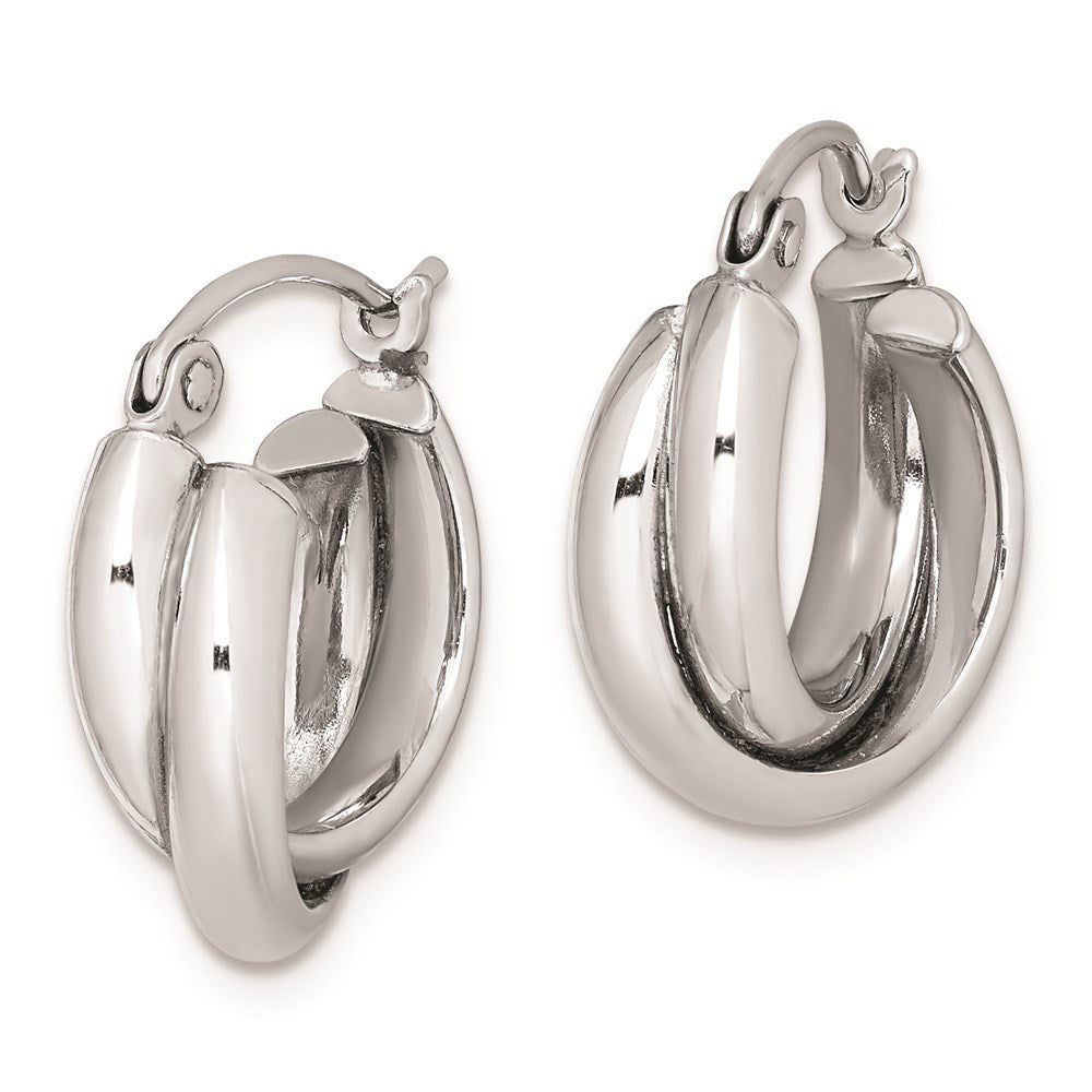 QE8393 Sterling Silver Rhodium Plated Double Hoop Earrings