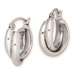 QE8393 Sterling Silver Rhodium Plated Double Hoop Earrings