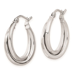 QE8399 Sterling Silver Rhodium Plated Double Hoop Earrings