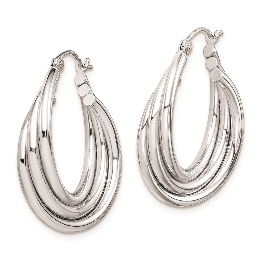 QE8401 Sterling Silver Rhodium-plated Triple Twisted Round Hoop Earrings