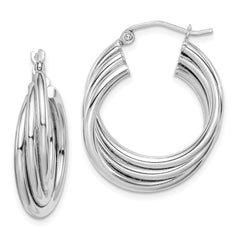 QE8401 Sterling Silver Rhodium-plated Triple Twisted Round Hoop Earrings