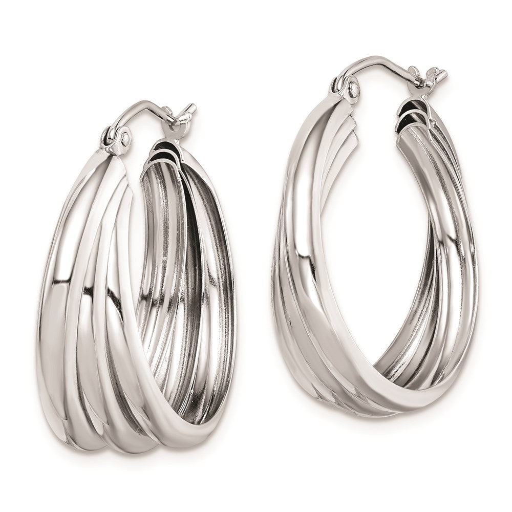 QE8403 Sterling Silver Rhodium-plated Triple Tube Round Hoop Earrings