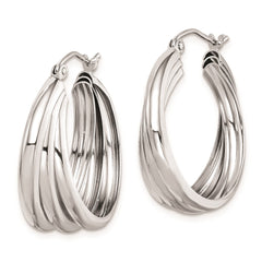 QE8403 Sterling Silver Rhodium-plated Triple Tube Round Hoop Earrings