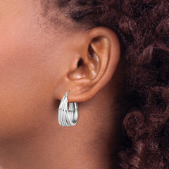 QE8403 Sterling Silver Rhodium-plated Triple Tube Round Hoop Earrings