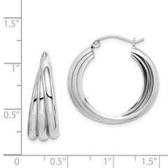 QE8403 Sterling Silver Rhodium-plated Triple Tube Round Hoop Earrings