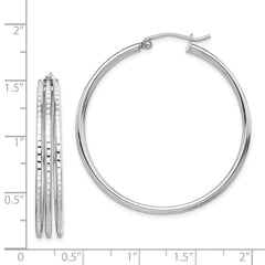 QE8404 Sterling Silver Rhodium Plated Textured Fancy Hoop Earrings