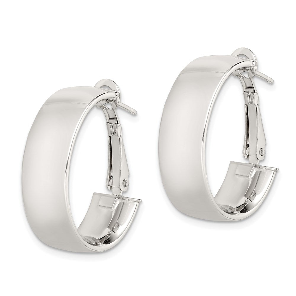 QE8419 Sterling Silver Rhod-pltd Polish 10mm Omega Back Oval Hoop Earrings