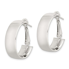QE8419 Sterling Silver Rhod-pltd Polish 10mm Omega Back Oval Hoop Earrings