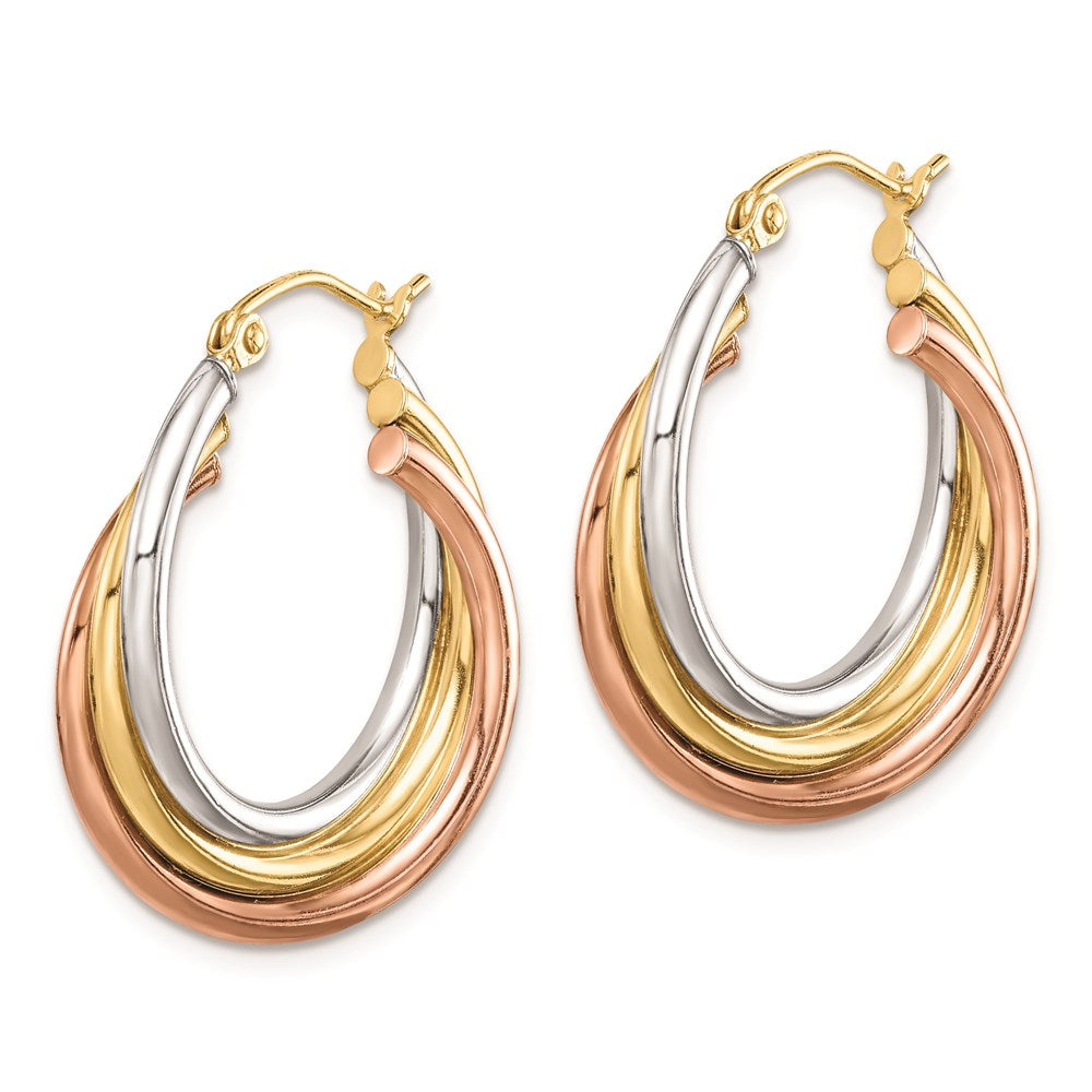 QE8442 Sterling Silver Rhodium-plated Rose/Yellow Gold-plated Hoop Earrings