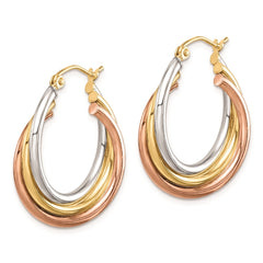 QE8442 Sterling Silver Rhodium-plated Rose/Yellow Gold-plated Hoop Earrings
