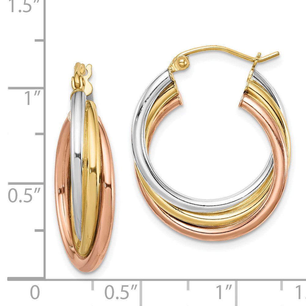 QE8442 Sterling Silver Rhodium-plated Rose/Yellow Gold-plated Hoop Earrings