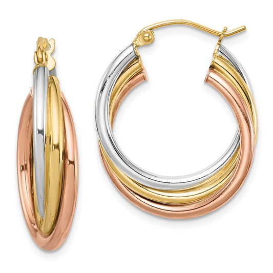 QE8442 Sterling Silver Rhodium-plated Rose/Yellow Gold-plated Hoop Earrings