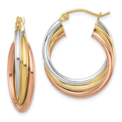 QE8442 Sterling Silver Rhodium-plated Rose/Yellow Gold-plated Hoop Earrings