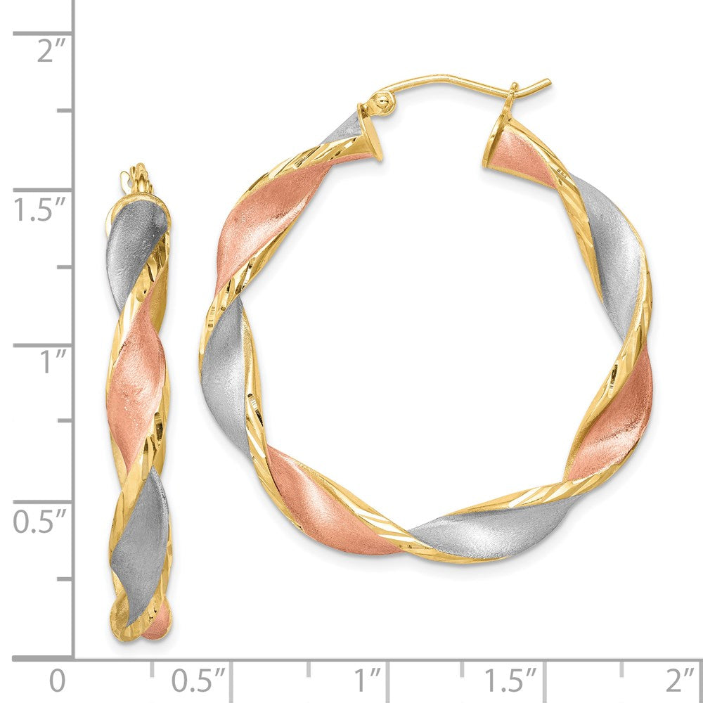 QE8443 Sterling Silver RH-Plated Yellow/Rose Vermeil D/C 5mmTwisted Hoop Earrings