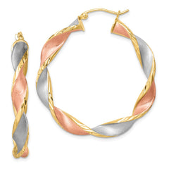 QE8443 Sterling Silver RH-Plated Yellow/Rose Vermeil D/C 5mmTwisted Hoop Earrings