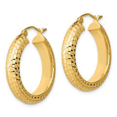 QE8451 Sterling Silver Gold-plated Diamond-cut 5x25mm Hoop Earrings