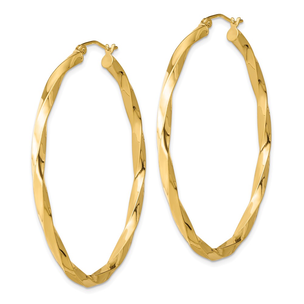 QE8462 Sterling Silver Gold-plated Twisted 4mm Oval Hoop Earrings