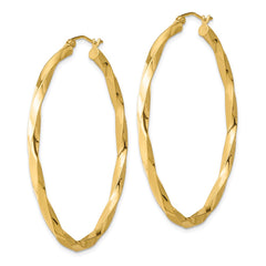 QE8462 Sterling Silver Gold-plated Twisted 4mm Oval Hoop Earrings