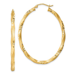 QE8463 Sterling Silver Gold-plated Diamond-cut Twist Satin 4mm Oval Hoop Earrings
