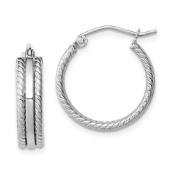 QE8471 Sterling Silver Rhodium Plated 5mm Textured Hoop Earrings