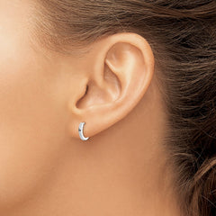 QE8489 Sterling Silver Rhodium Polished Hinged Hoop Earrings