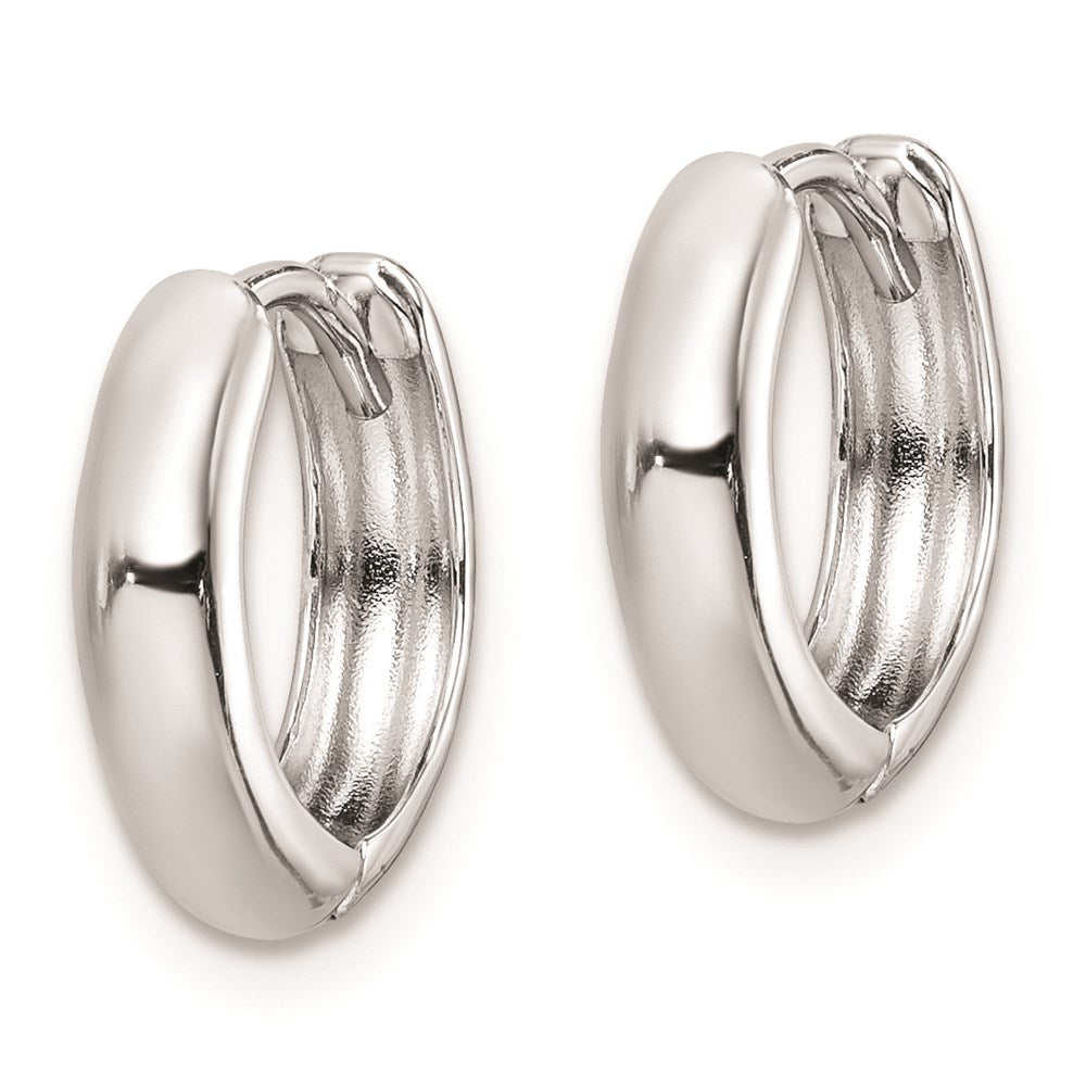 QE8492 Sterling Silver Rhodium Polished Hinged Hoop Earrings