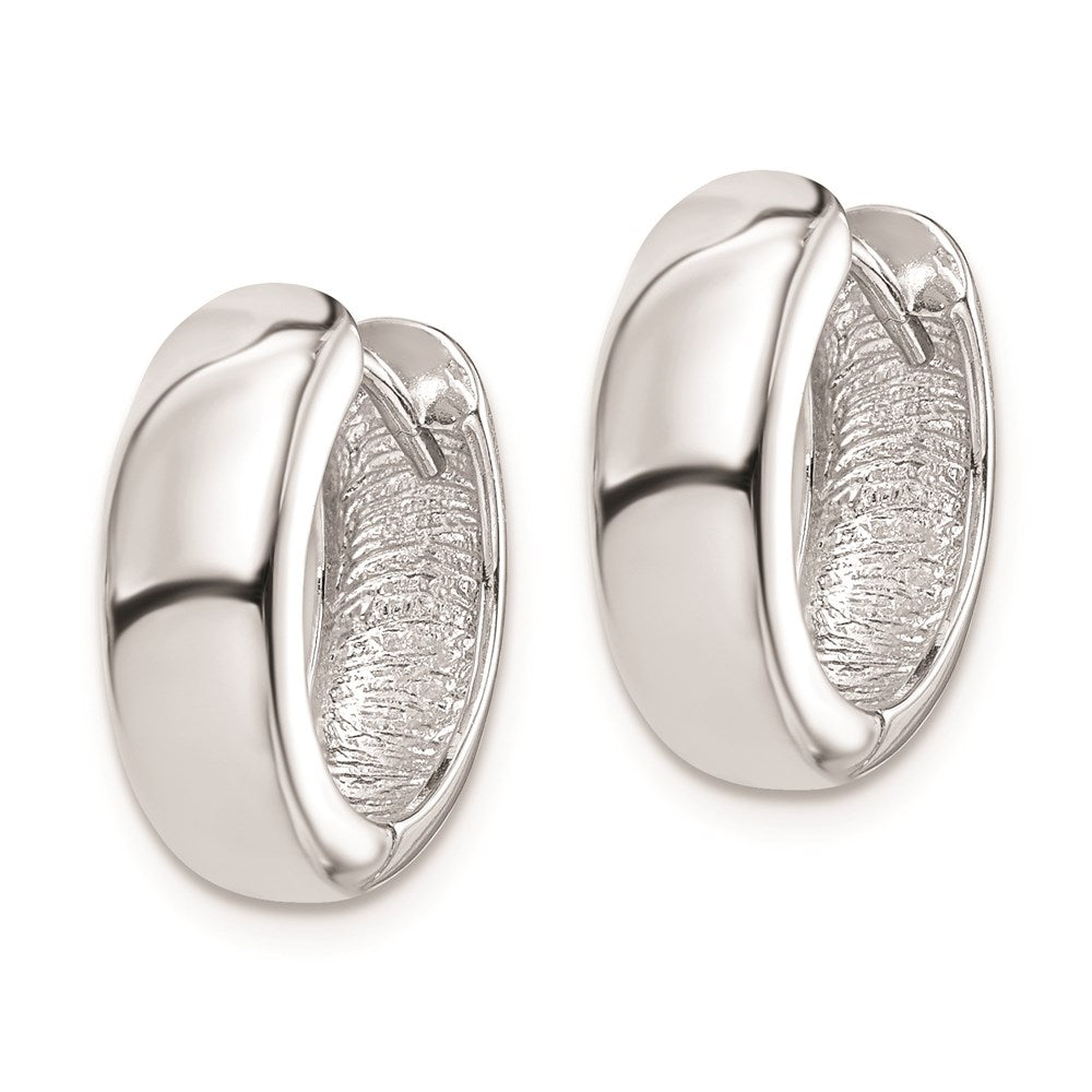 QE8493 Sterling Silver Rhodium Polished Hinged Hoop Earrings