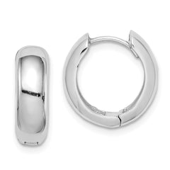 QE8493 Sterling Silver Rhodium Polished Hinged Hoop Earrings