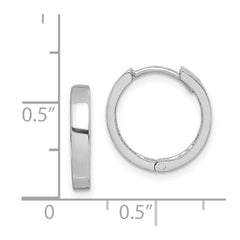 QE8494 Sterling Silver Rhodium Polished Hinged Hoop Earrings