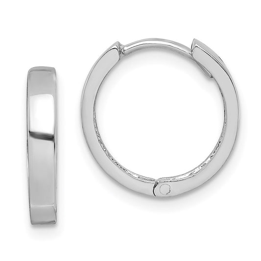 QE8494 Sterling Silver Rhodium Polished Hinged Hoop Earrings