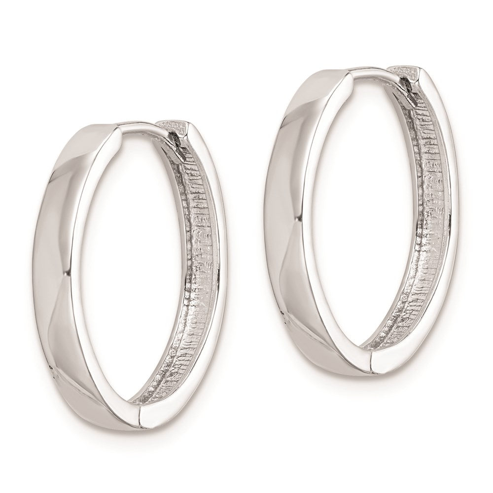 QE8497 Sterling Silver Rhodium Polished Hinged Hoop Earrings