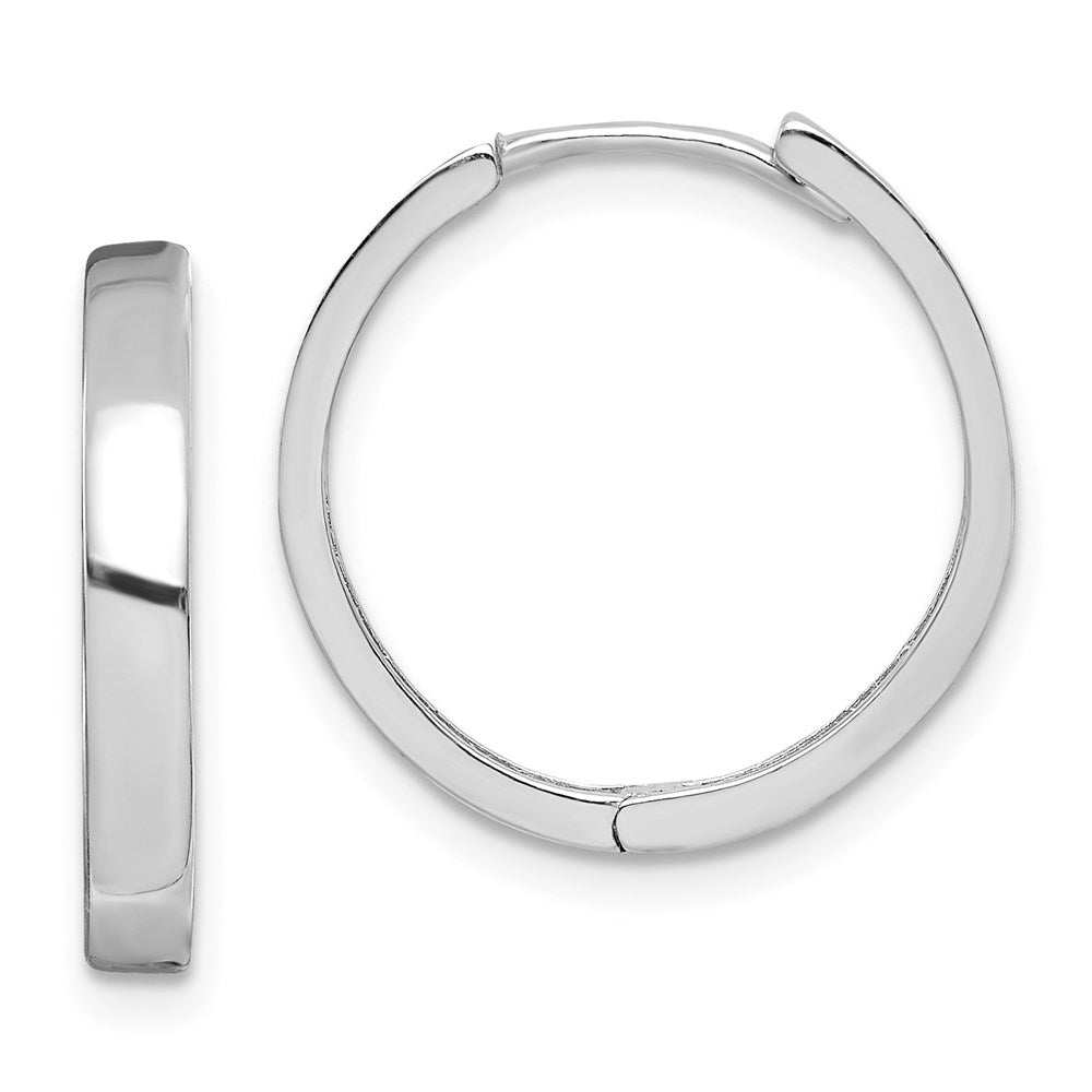 QE8497 Sterling Silver Rhodium Polished Hinged Hoop Earrings